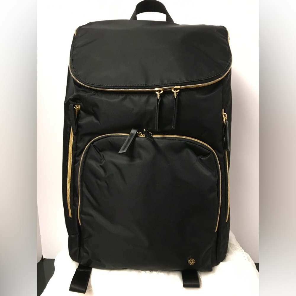 Samsonite Mobile Solutions Black Backpack with Gold Accents - Sleek Travel Bag